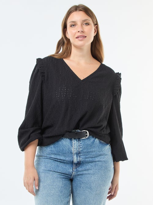 Tee-shirt en maille ajourée avec épaules volantées - Kiabi