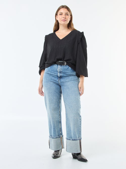 Tee-shirt en maille ajourée avec épaules volantées - Kiabi