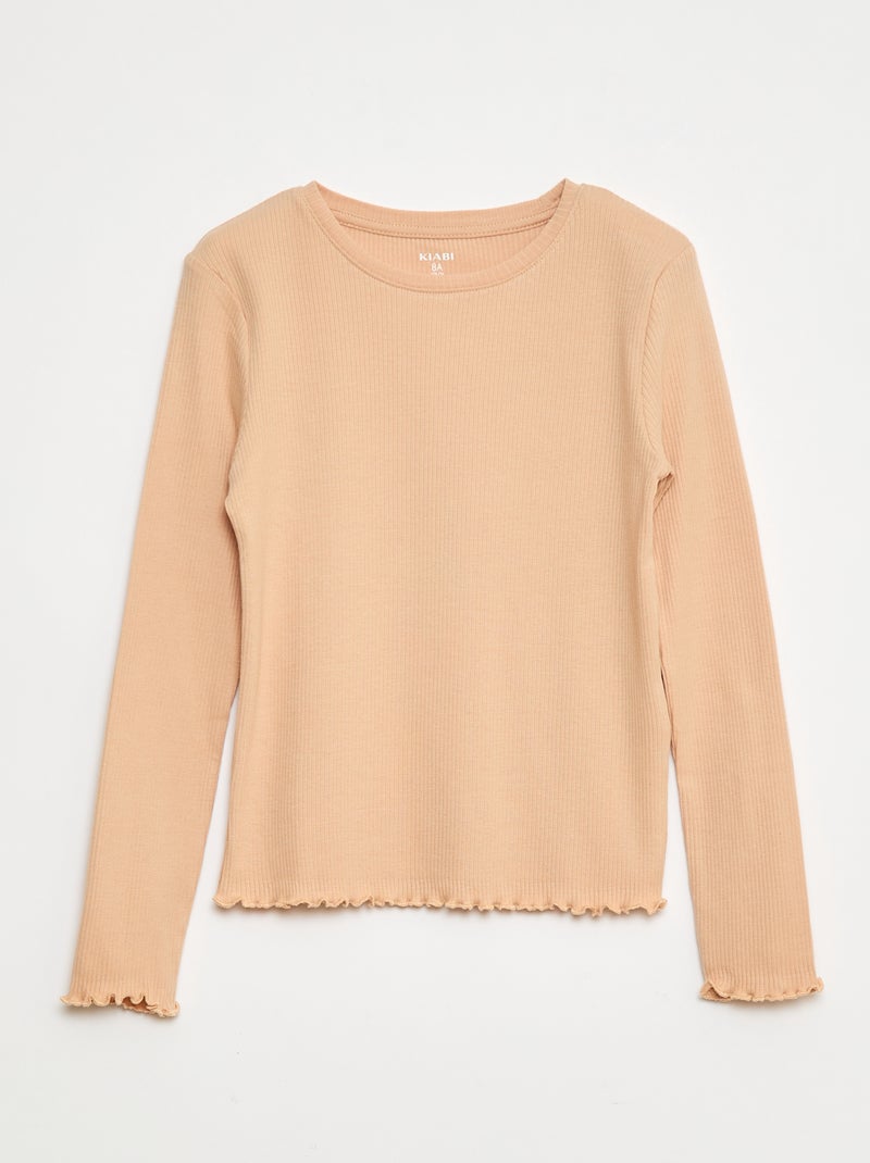 Tee-shirt en maille côtelée Beige - Kiabi