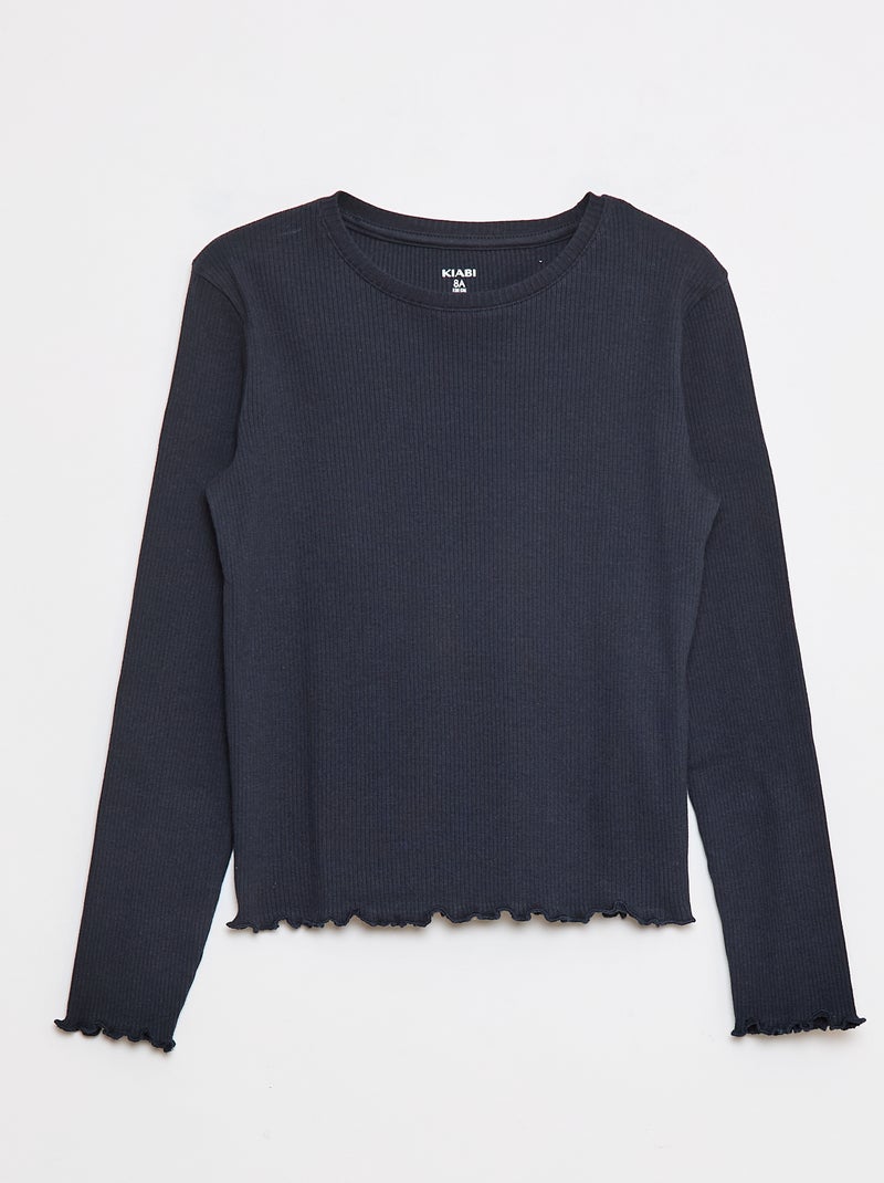 Tee-shirt en maille côtelée Bleu - Kiabi