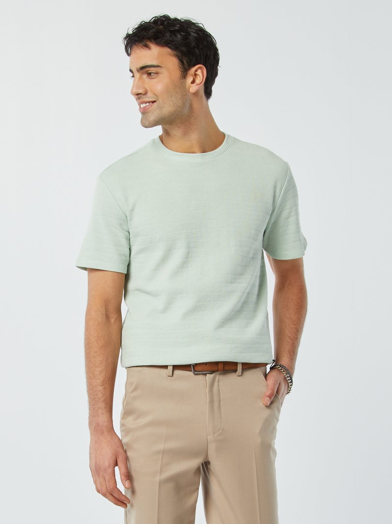 Tee-shirt en maille jacquard graphique Vert clair - Kiabi