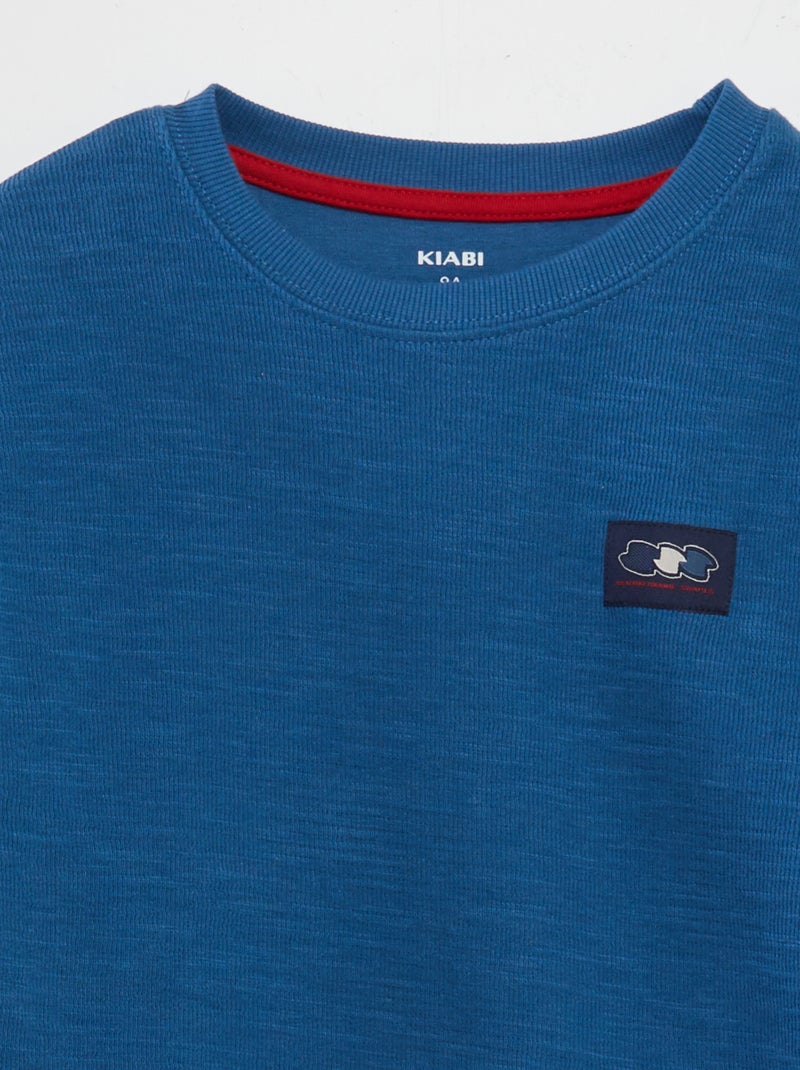 Tee-shirt esprit sweat Bleu - Kiabi