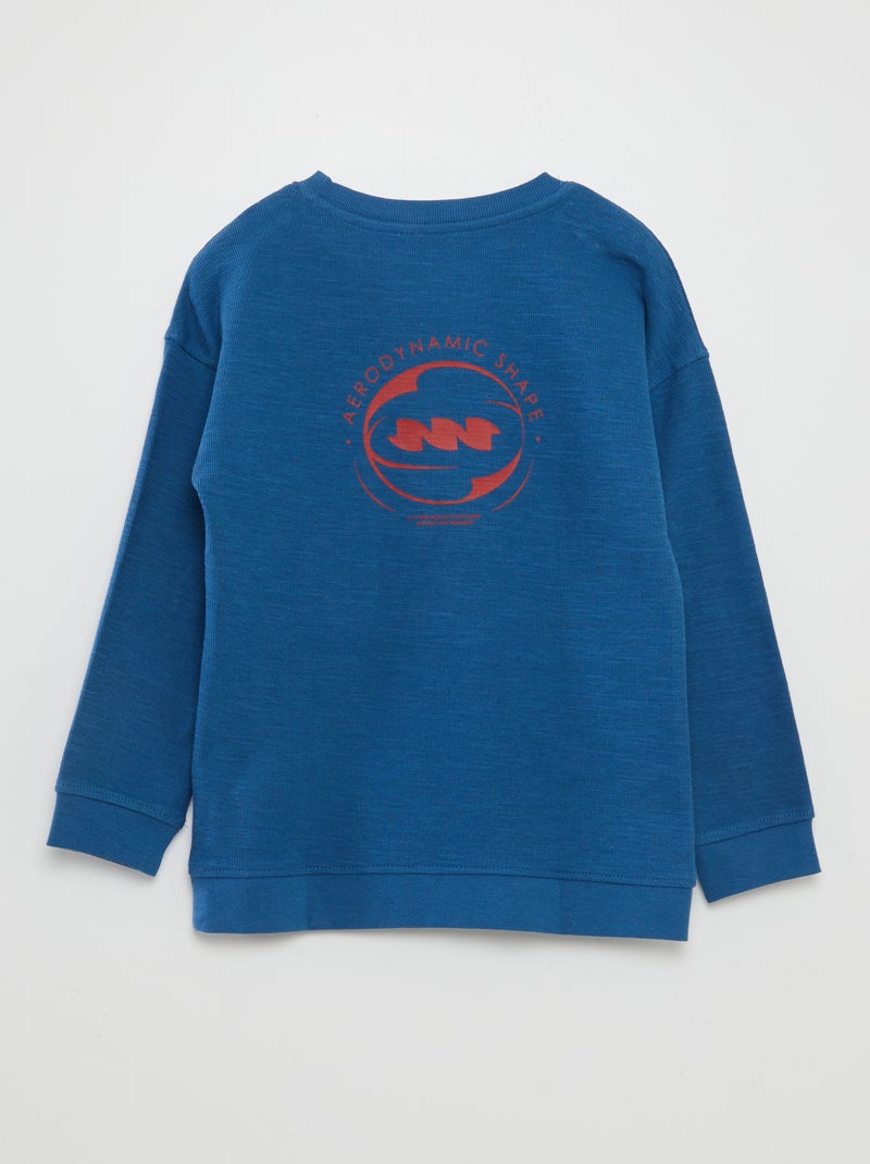 Tee-shirt esprit sweat Bleu - Kiabi