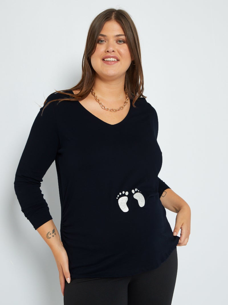 Tee-shirt grossesse imprimé pieds Noir Kiabi