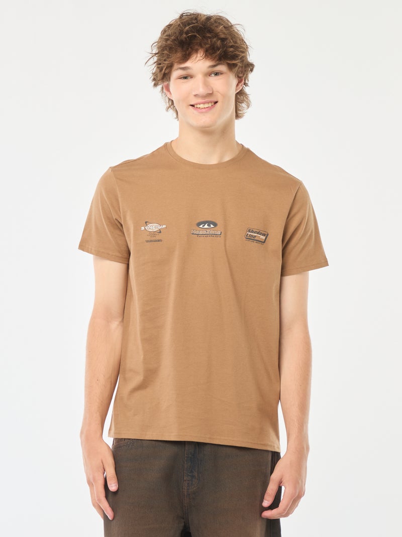 Tee-shirt imprimé à manches courtes Marron - Kiabi