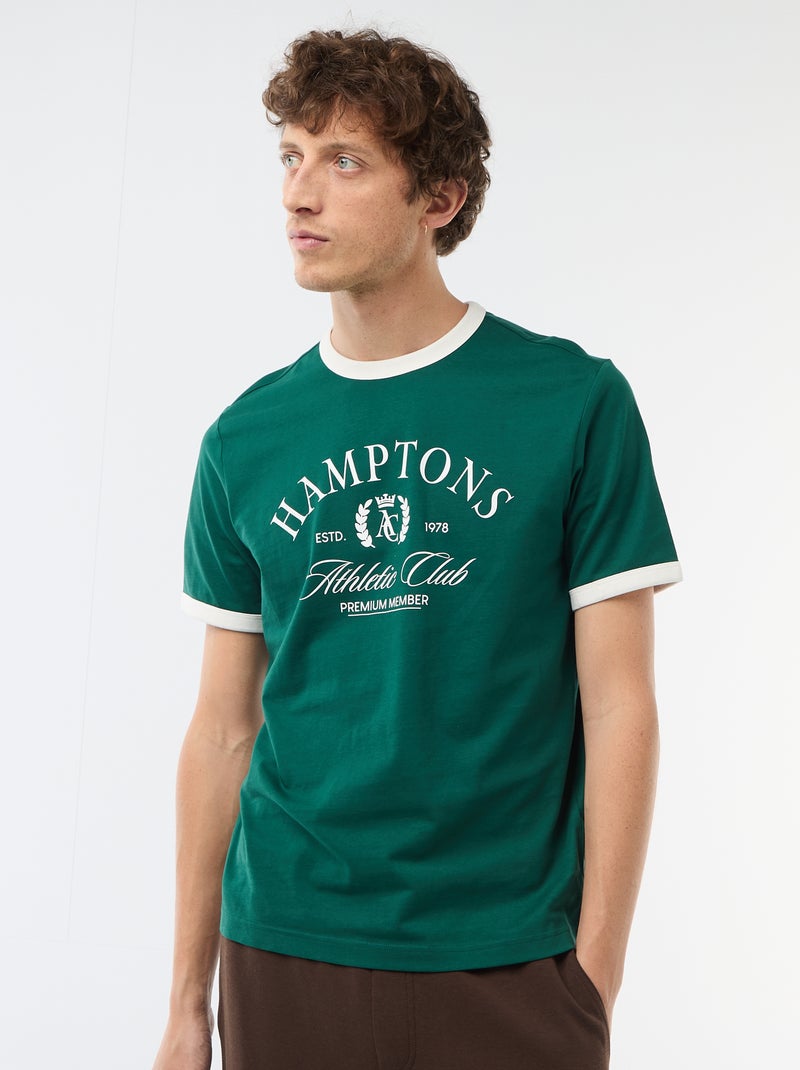 Tee-shirt imprimé avec biais contractant Vert - Kiabi