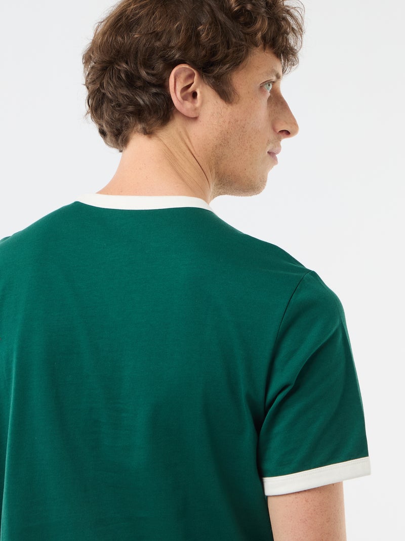 Tee-shirt imprimé avec biais contractant Vert - Kiabi