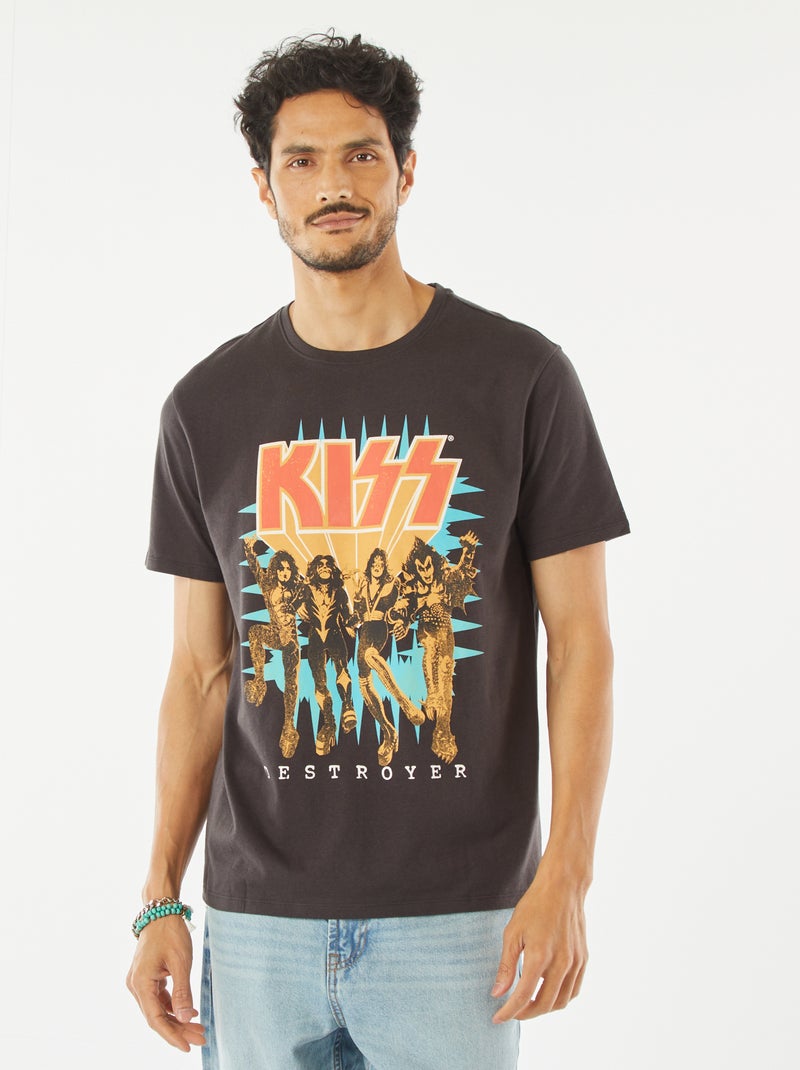 Tee-shirt imprimé 'KISS' NOIR - Kiabi