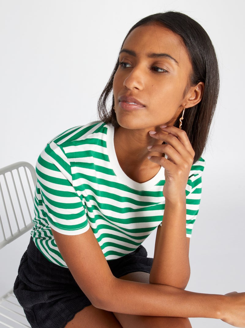 Tee-shirt imprimé rayé Vert - Kiabi