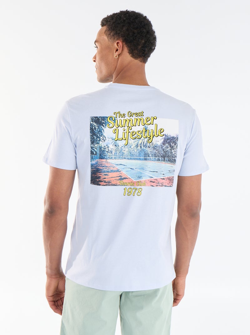 Tee-shirt imprimé recto/verso à manches courtes Bleu - Kiabi