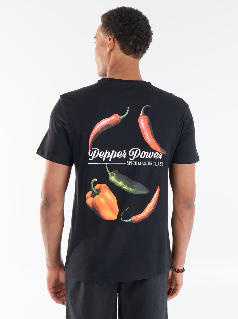 Tee-shirt imprimé recto/verso à manches courtes Noir - Kiabi