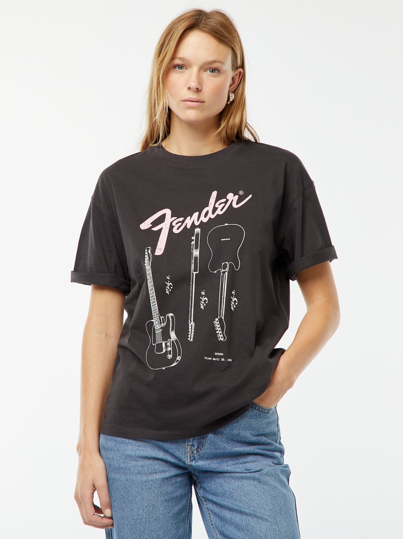 Tee-shirt large imprimé 'Fender' Noir - Kiabi