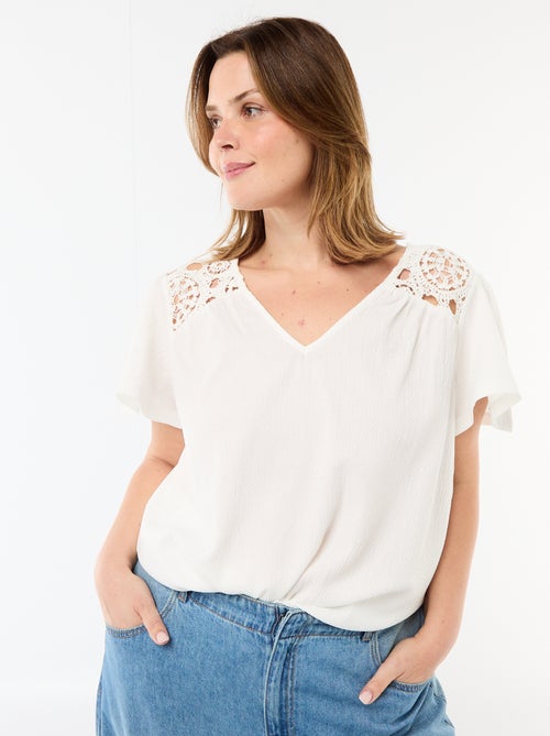 Tee-shirt maille crêpe et macramé - Kiabi
