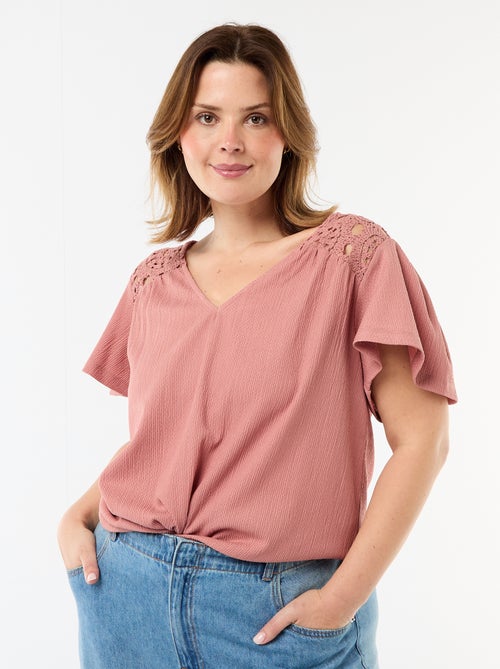 Tee-shirt maille crêpe et macramé - Kiabi