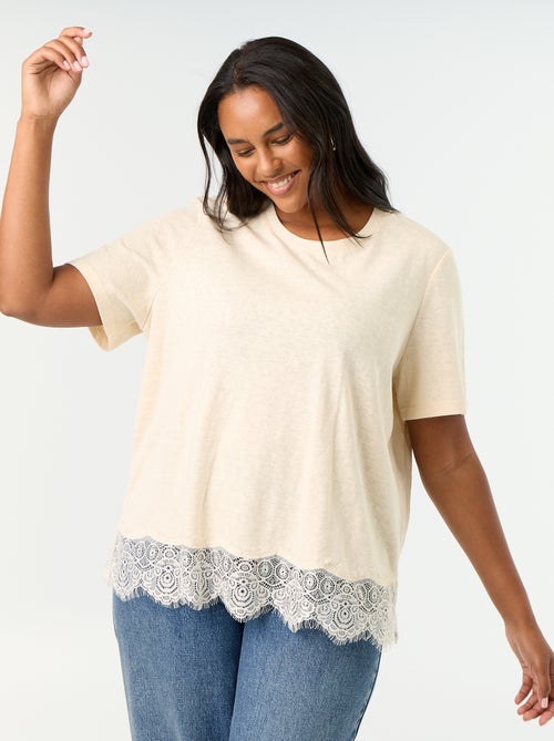Tee-shirt maille moulinée avec base en dentelle - Kiabi