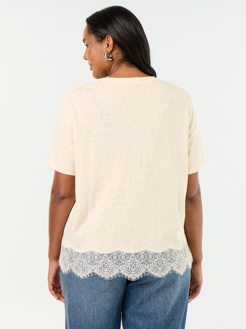 Tee-shirt maille moulinée avec base en dentelle - Kiabi
