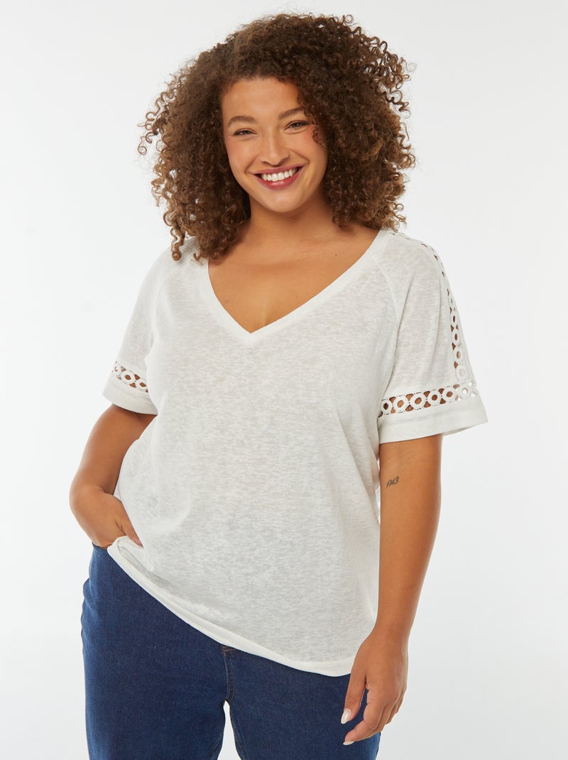 Tee-shirt maille moulinée avec détails macramé Blanc - Kiabi