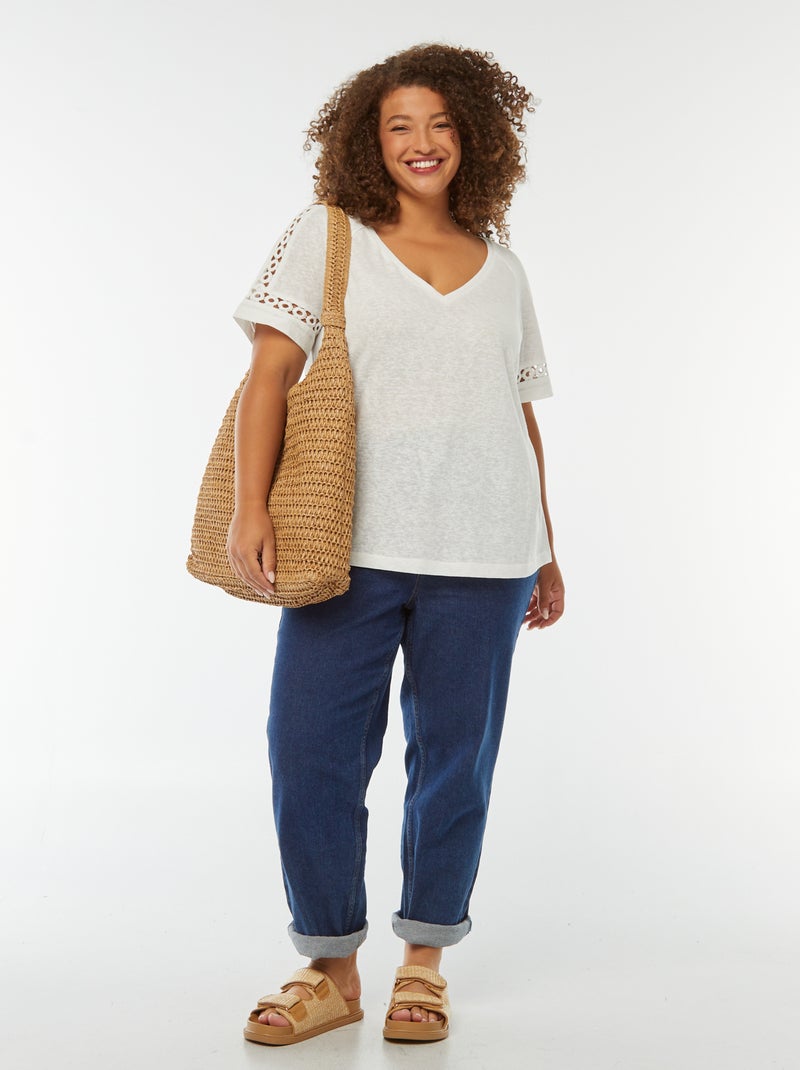 Tee-shirt maille moulinée avec détails macramé Blanc - Kiabi