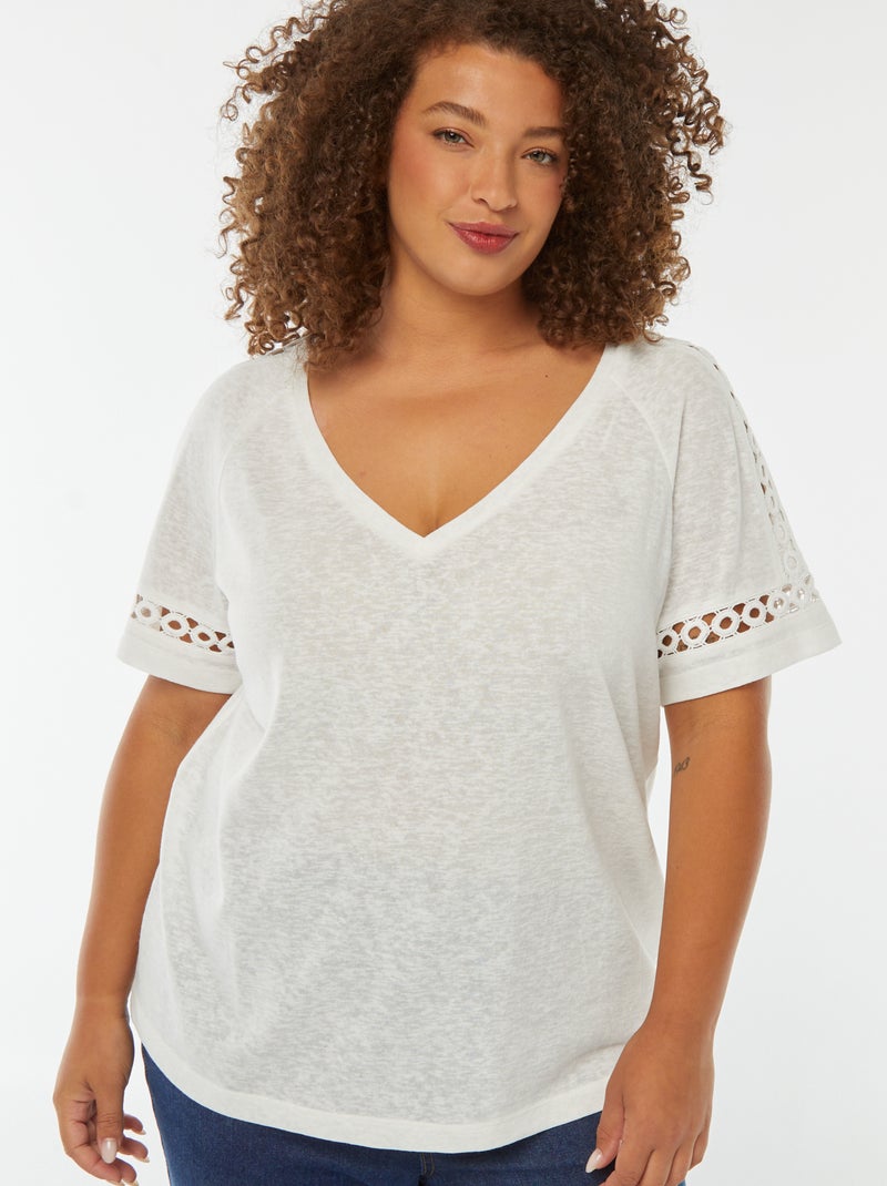 Tee-shirt maille moulinée avec détails macramé Blanc - Kiabi