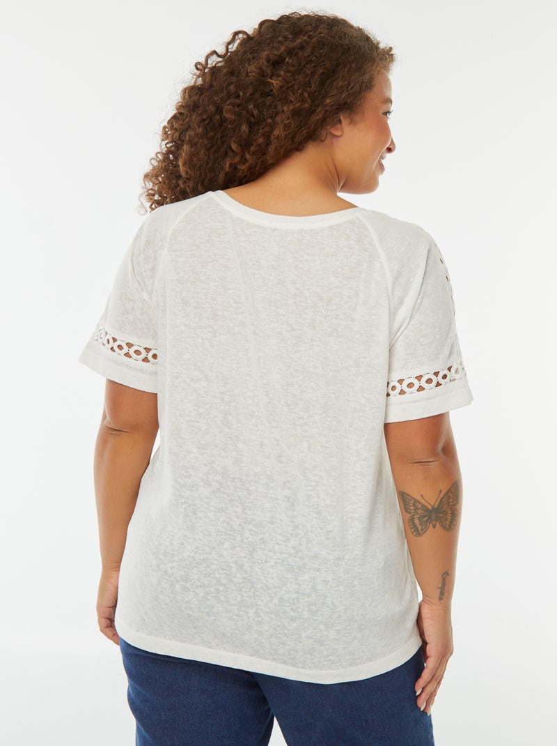 Tee-shirt maille moulinée avec détails macramé Blanc - Kiabi