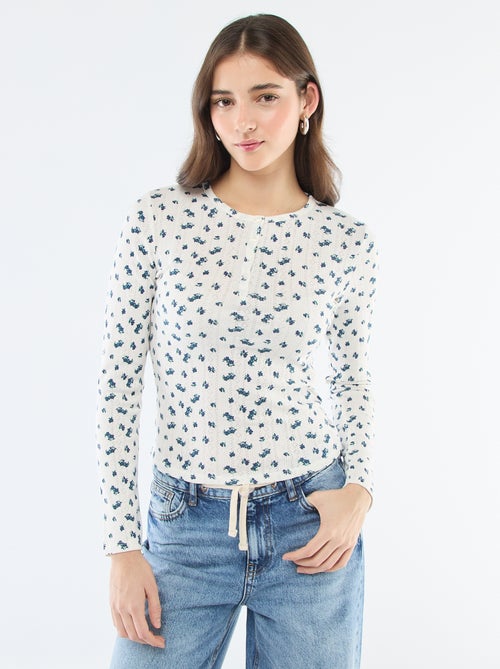Tee-shirt maille pointelle fleuri - Kiabi