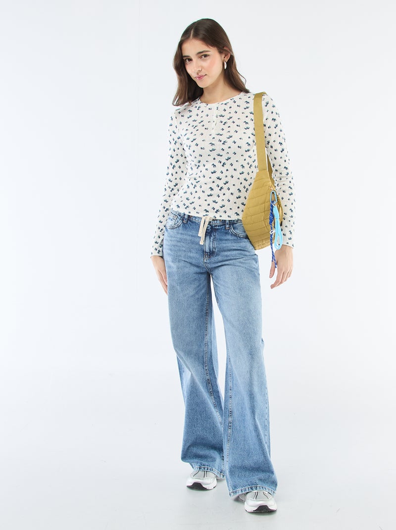 Tee-shirt maille pointelle fleuri Blanc - Kiabi