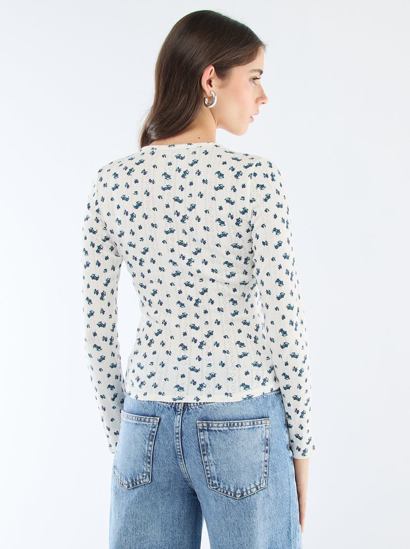 Tee-shirt maille pointelle fleuri Blanc - Kiabi