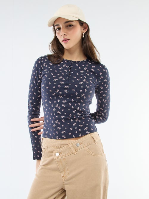 Tee-shirt maille pointelle fleuri - Kiabi