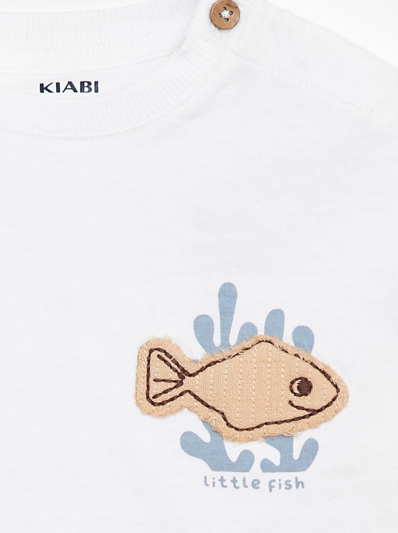 Tee-shirt manches courtes à motifs avec ouverture épaule Blanc - Kiabi