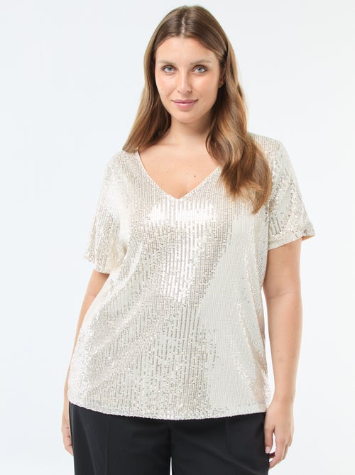 Tee-shirt manches courtes à sequins - Kiabi