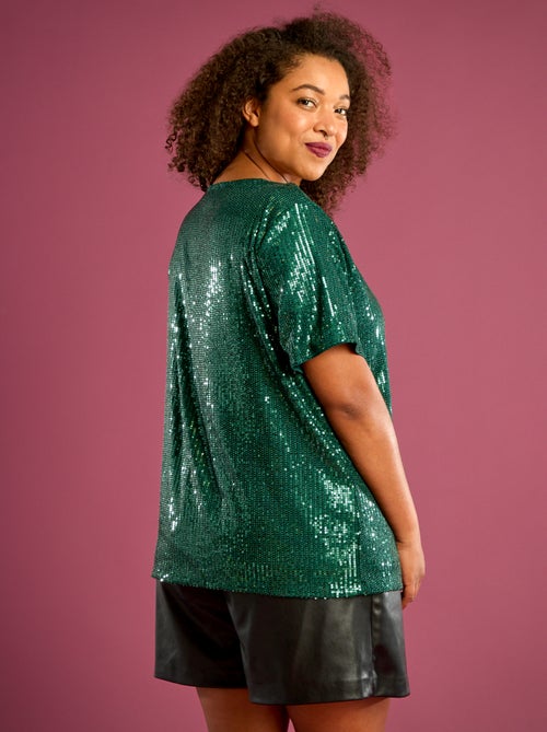 Tee-shirt manches courtes à sequins - Kiabi