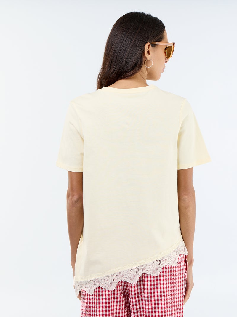 Tee-shirt manches courtes avec dentelle Beige - Kiabi