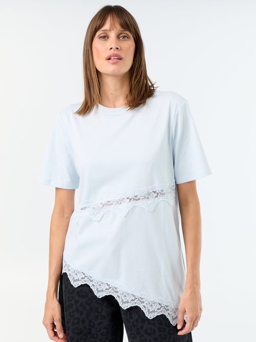 Tee-shirt manches courtes avec dentelle - Kiabi
