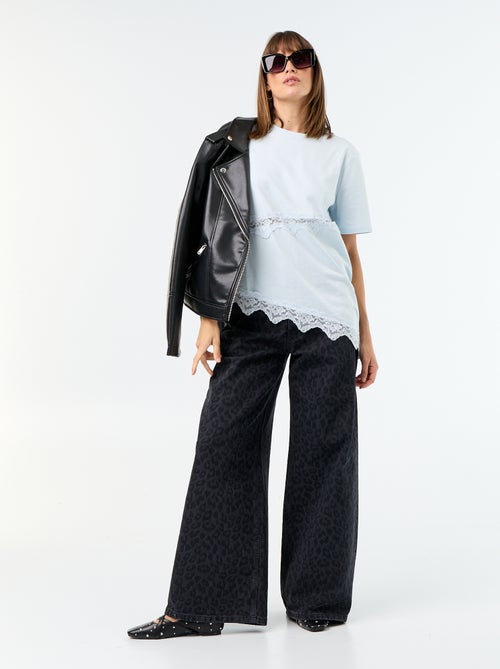 Tee-shirt manches courtes avec dentelle - Kiabi
