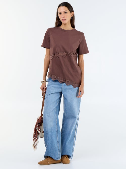 Tee-shirt manches courtes avec dentelle - Kiabi