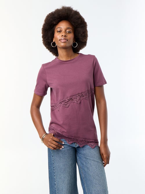 Tee-shirt manches courtes avec dentelle - Kiabi