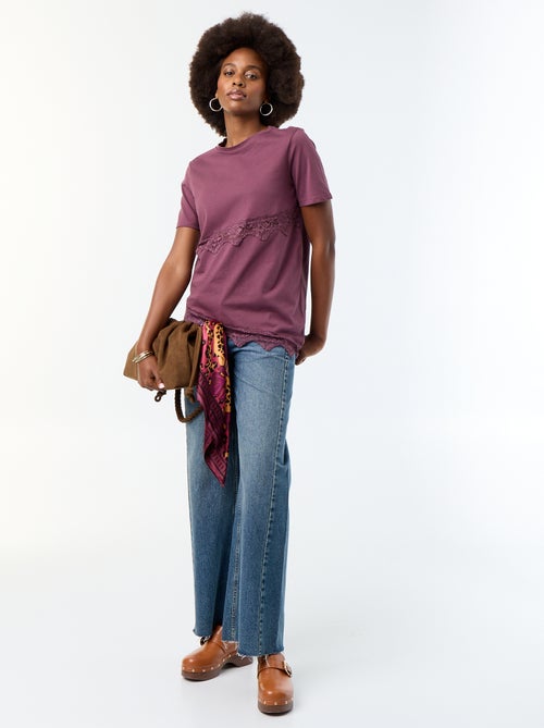 Tee-shirt manches courtes avec dentelle - Kiabi