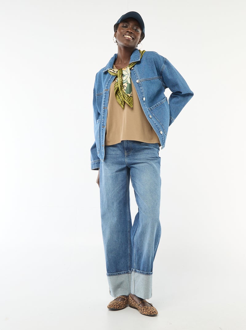 Tee-shirt manches courtes avec encolure en V Beige - Kiabi