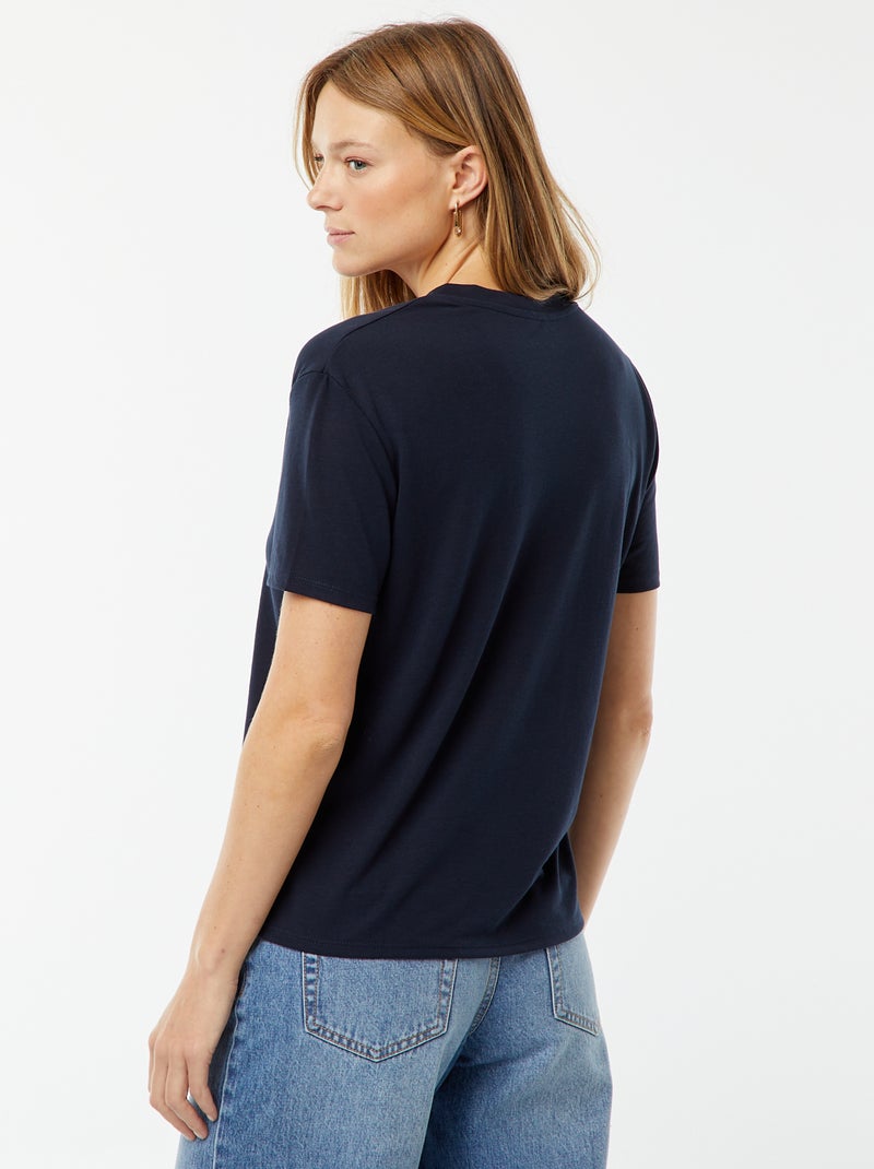Tee-shirt manches courtes avec encolure en V Bleu marine - Kiabi