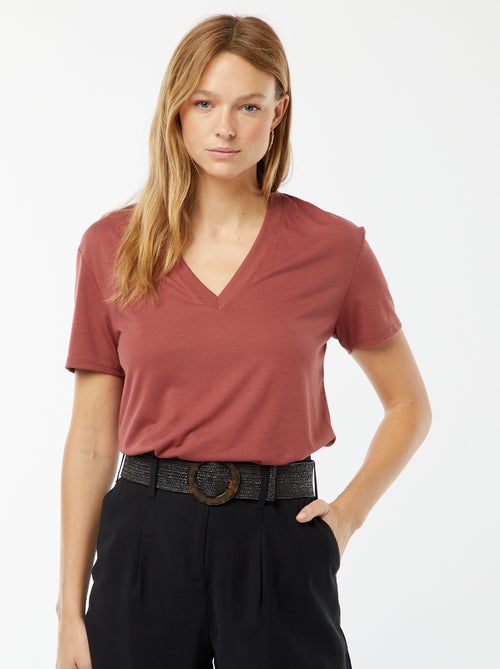 Tee-shirt manches courtes avec encolure en V - Kiabi
