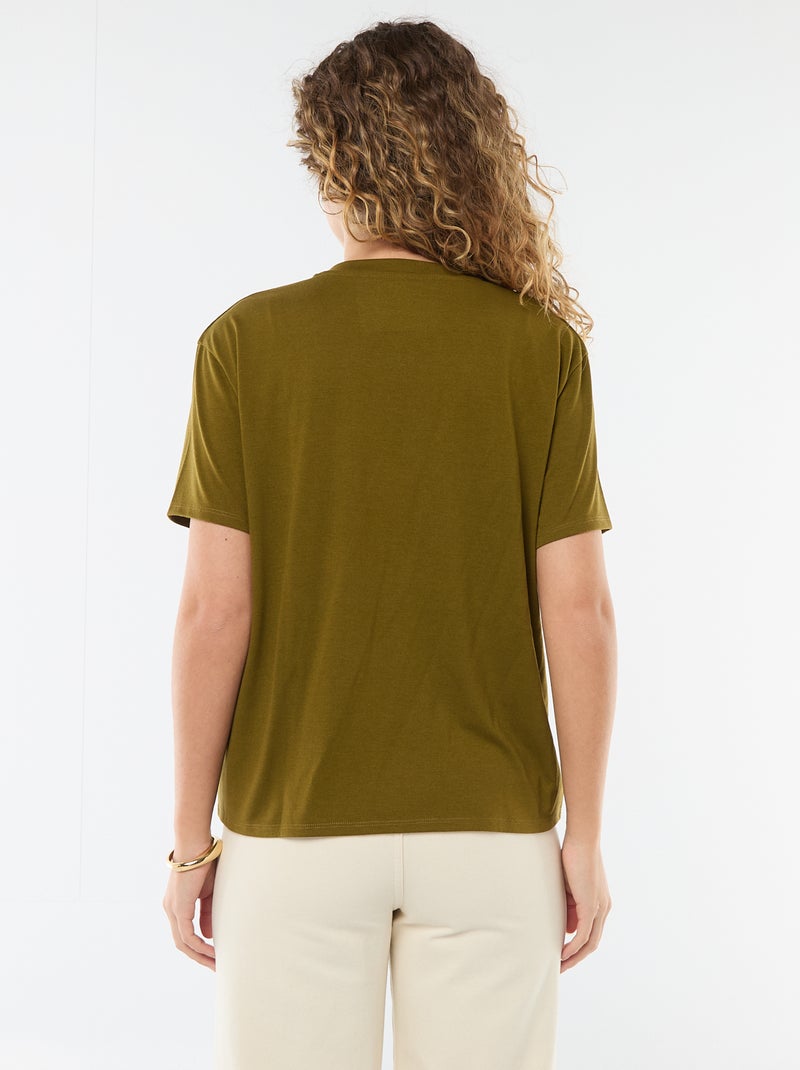 Tee-shirt manches courtes avec encolure en V Kaki - Kiabi