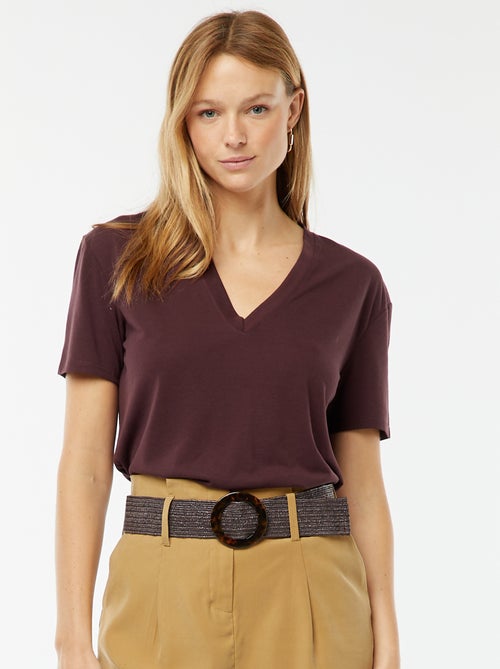 Tee-shirt manches courtes avec encolure en V - Kiabi