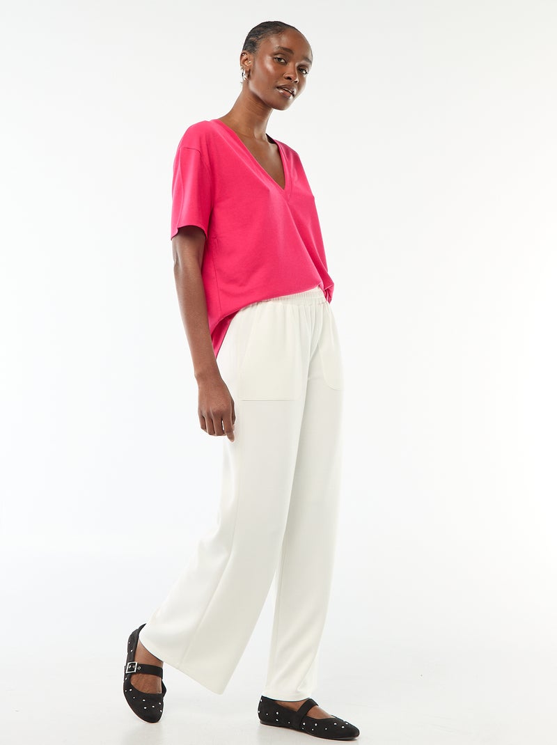 Tee-shirt manches courtes avec encolure en V Rose - Kiabi