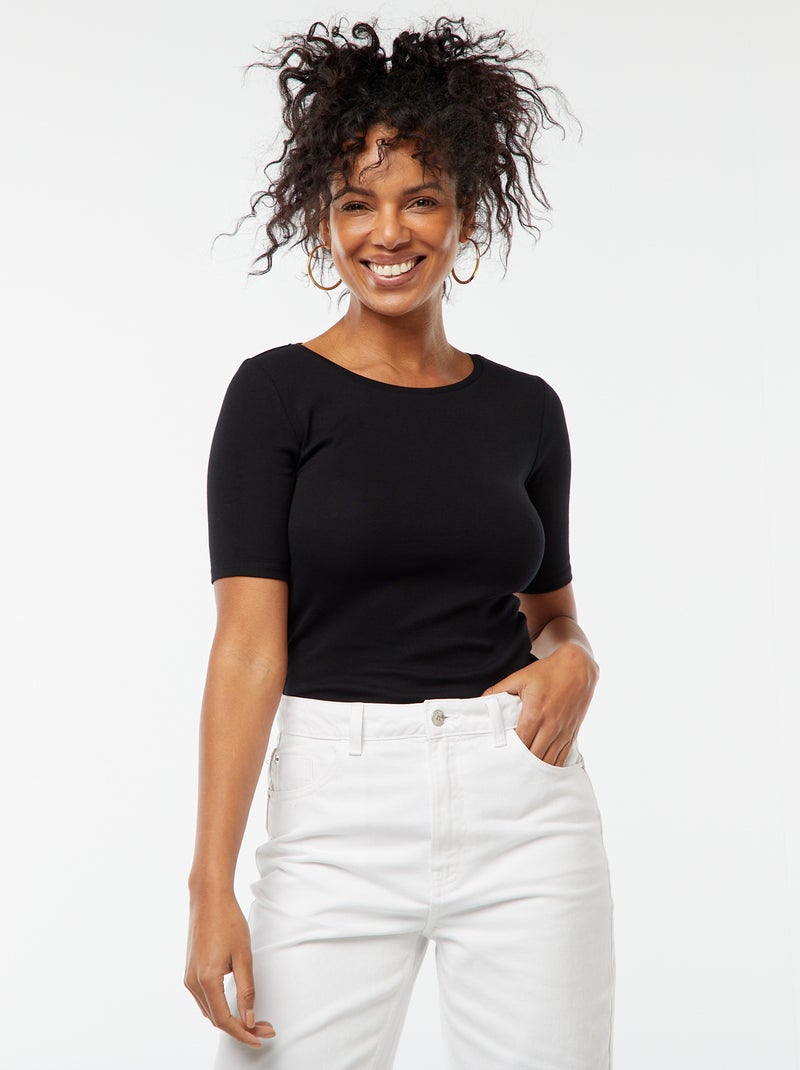 Tee-shirt manches courtes basique noir - Kiabi