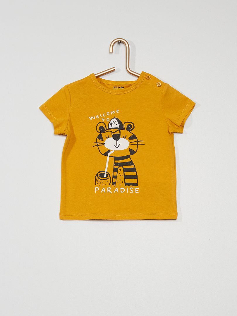 Tee-shirt manches courtes imprimé jaune - Kiabi