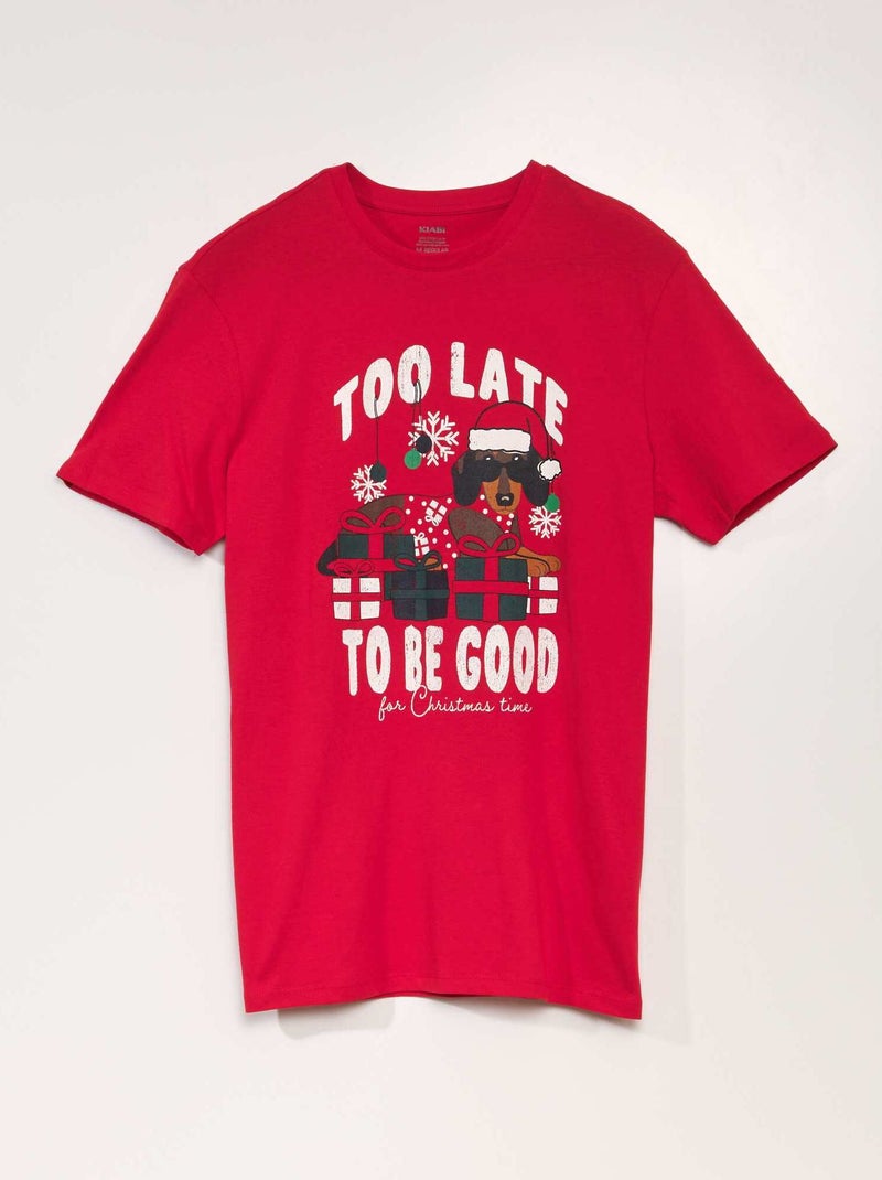 Tee-shirt manches courtes imprimé 'Noël' Rouge Teckel - Kiabi
