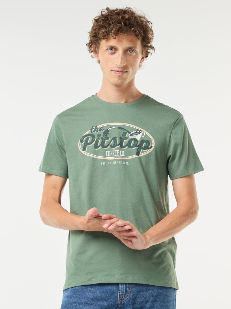 Tee-shirt manches courtes imprimé Vert - Kiabi