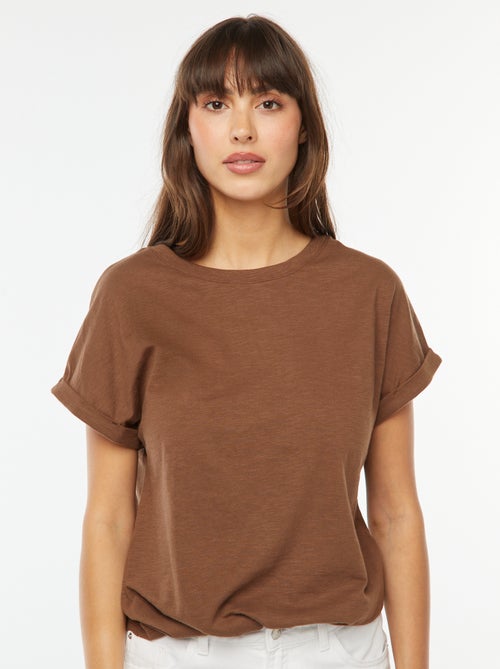Tee-shirt manches courtes retroussées - Kiabi