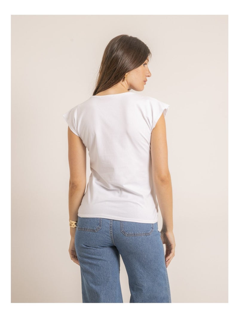 Tee-shirt manches courtes strass FANIA Blanc - Kiabi