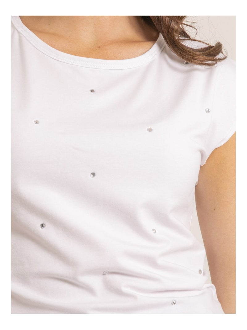 Tee-shirt manches courtes strass FANIA Blanc - Kiabi